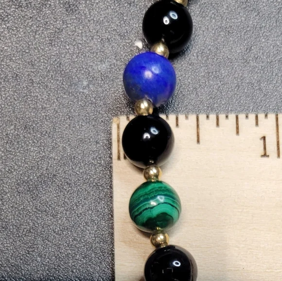 Natural Gemstone NecklaceLapis, Malachite & Onyx30”
